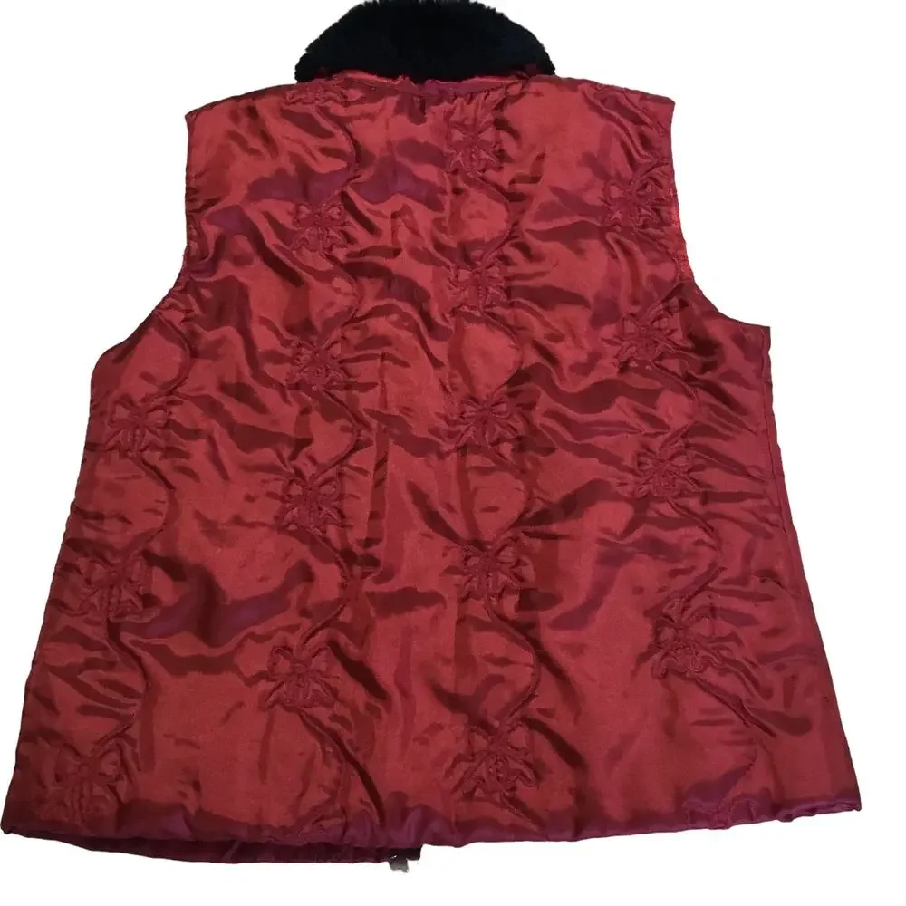 The Children's Place Red Vest Black Faux Fur Collar Zip Satin Girls XL